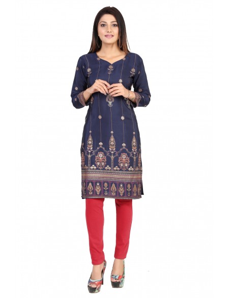 Tunique indienne ethnique kurti long  bohème Bleu marine JUIN22  - 3