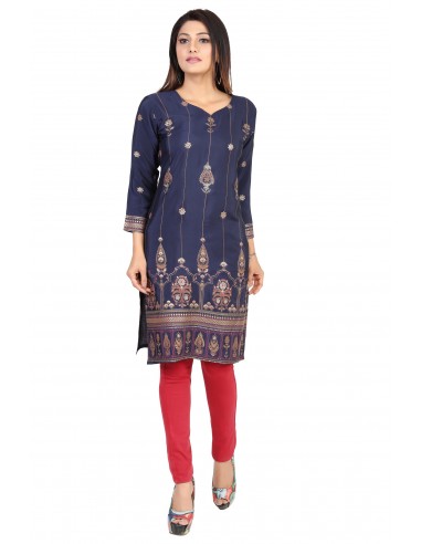 Tunique indienne ethnique kurti long  bohème Bleu marine JUIN22  - 5