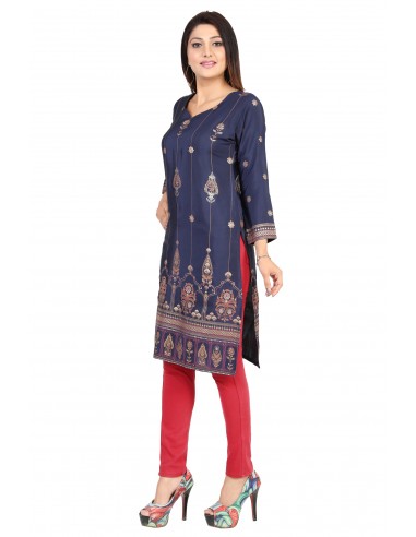 Tunique indienne ethnique kurti long  bohème Bleu marine JUIN22  - 6