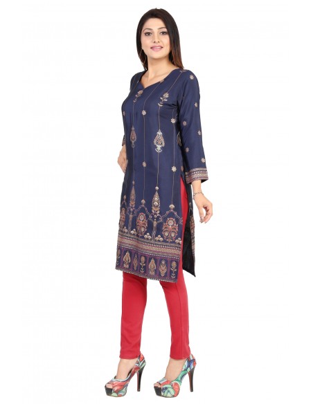 Tunique indienne ethnique kurti long  bohème Bleu marine JUIN22  - 6