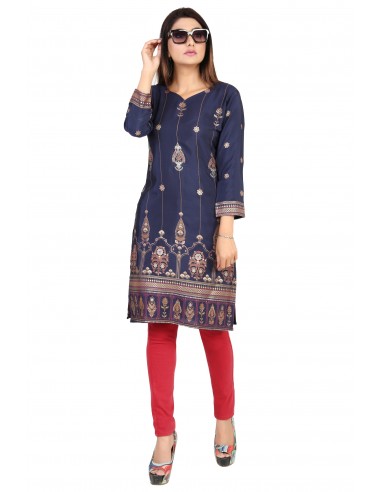 Tunique indienne ethnique kurti long  bohème Bleu marine JUIN22  - 7