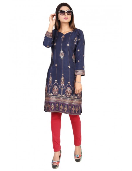 Tunique indienne ethnique kurti long  bohème Bleu marine JUIN22  - 7
