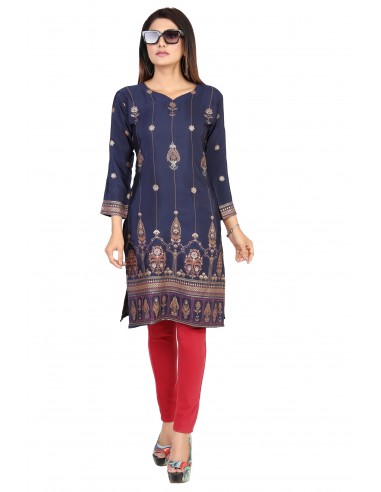 Tunique indienne ethnique kurti long  bohème Bleu marine JUIN22  - 8