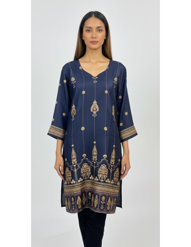 Tunique indienne ethnique kurti long  bohème Bleu marine JUIN22  - 1