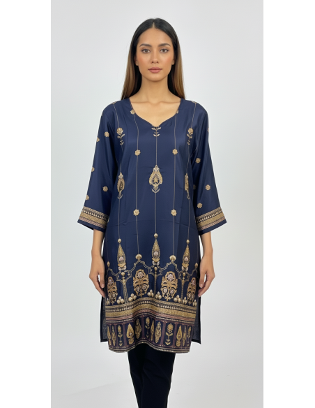 Tunique indienne ethnique kurti long  bohème Bleu marine JUIN22  - 1