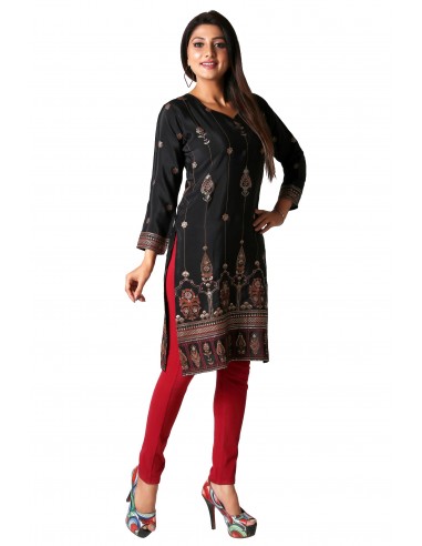 Tunique indienne ethnique kurti long  bohème Noir JUIN22  - 4