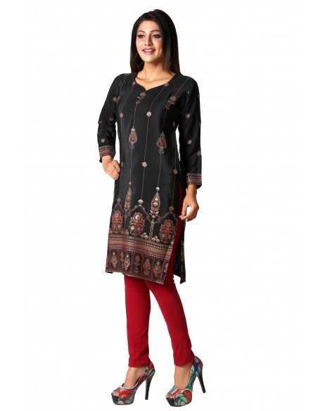 Tunique indienne ethnique kurti long  bohème Noir JUIN22  - 5