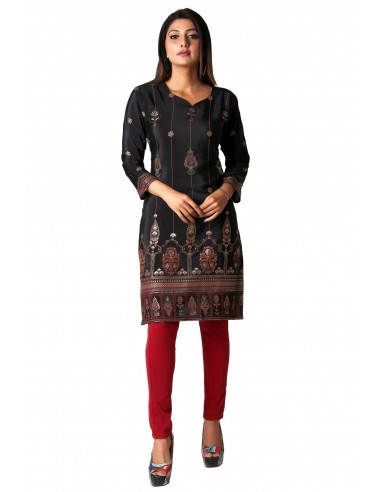 Tunique indienne ethnique kurti long  bohème Noir JUIN22  - 3