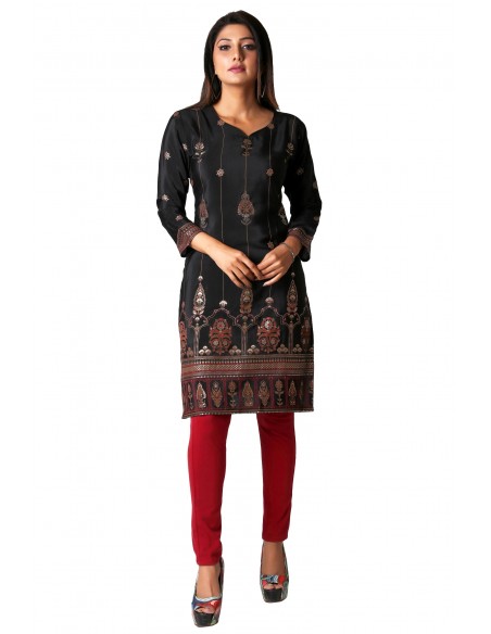 Tunique indienne ethnique kurti long  bohème Noir JUIN22  - 3