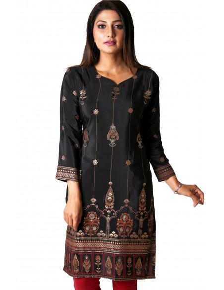 Tunique indienne ethnique kurti long  bohème Noir JUIN22  - 2
