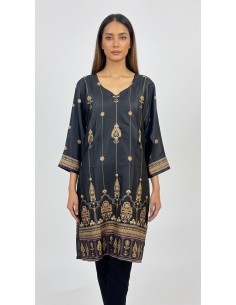 Tunique indienne ethnique kurti long  bohème Noir JUIN22  - 1