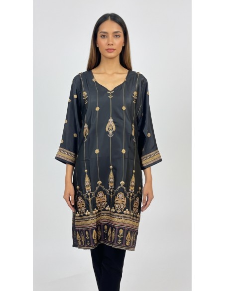 Tunique indienne ethnique kurti long  bohème Noir JUIN22  - 1