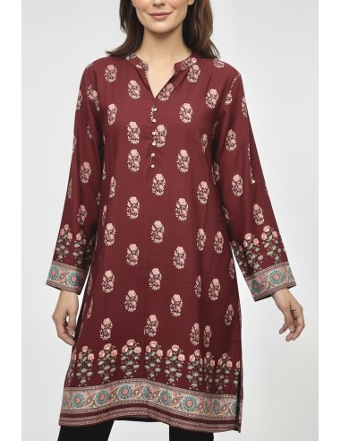 Tunique indienne ethnique kurti long bordeaux bohème JUIN22  - 2
