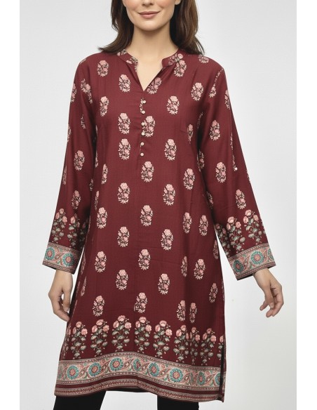 Tunique indienne ethnique kurti long bordeaux bohème JUIN22  - 2