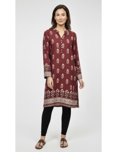 Tunique indienne ethnique kurti long bordeaux bohème JUIN22  - 1