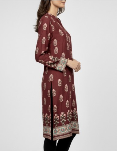 Tunique indienne ethnique kurti long bordeaux bohème JUIN22  - 3
