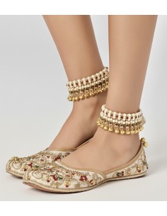 Anklets traditionnelles indiennes dorées avec perles colorés – Lot de 2  - 1