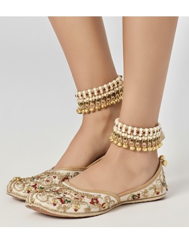 Anklets traditionnelles indiennes dorées avec perles colorés – Lot de 2  - 1