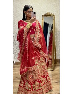 Lehenga choli Sari Aisha rouge et dorée  - 1 2