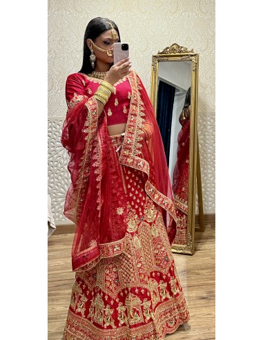 Lehenga choli Sari Aisha rouge et dorée  - 2