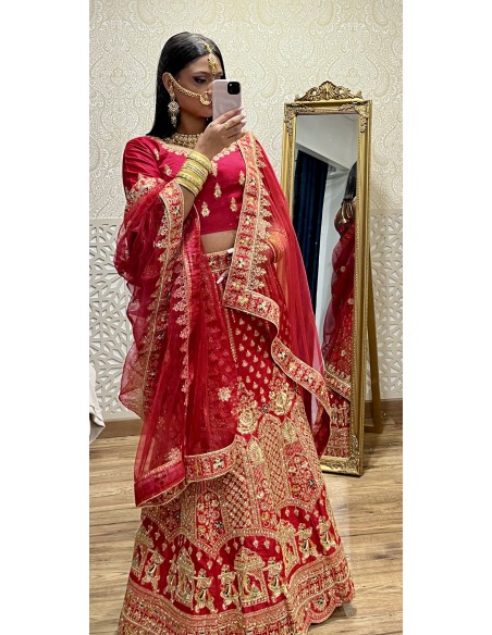 Lehenga choli Sari Aisha rouge et dorée  - 2