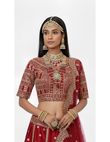 Lehenga Choli de Mariage Luxe Brodé – Rouge -Haute gamme – Taille 36 à 46  - 1