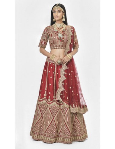 Lehenga Choli de Mariage Luxe Brodé – Rouge -Haute gamme – Taille 36 à 46  - 2