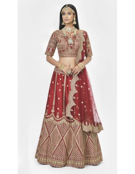 Lehenga Choli de Mariage Luxe Brodé – Rouge -Haute gamme – Taille 36 à 46  - 2
