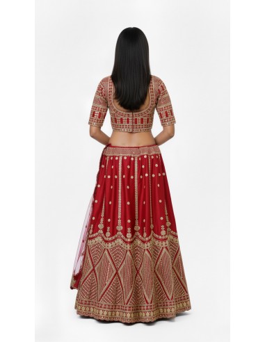 Lehenga Choli de Mariage Luxe Brodé – Rouge -Haute gamme – Taille 36 à 46  - 3