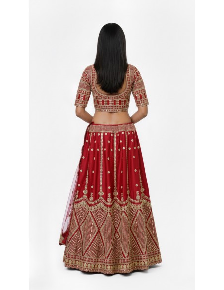 Lehenga Choli de Mariage Luxe Brodé – Rouge -Haute gamme – Taille 36 à 46  - 3