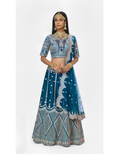 Lehenga Choli de Mariage Luxe Brodé – bleu Paon -Haute gamme – Taille 36 à 46  - 1