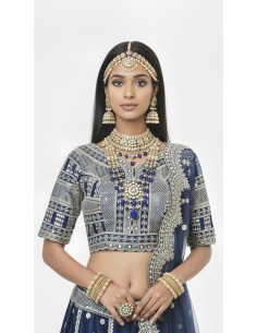 Lehenga Choli de Mariage Luxe Brodé – Bleu Marine -Haute gamme – Taille 36 à 46  - 1 2