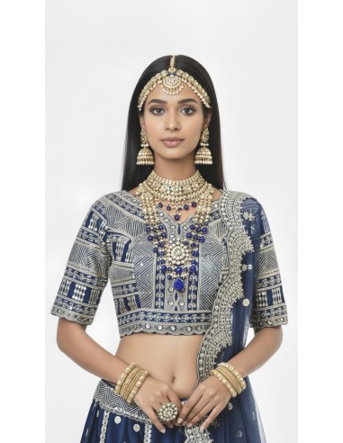 Lehenga Choli de Mariage Luxe Brodé – Bleu Marine -Haute gamme – Taille 36 à 46  - 2