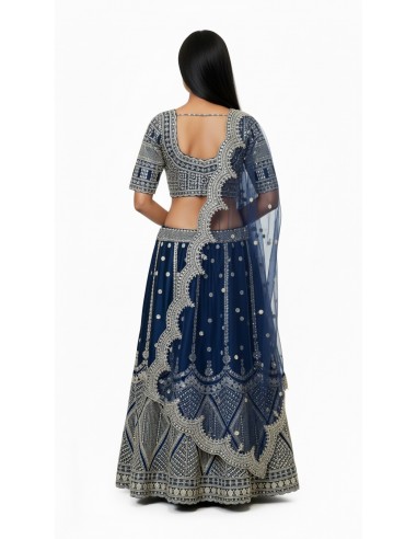 Lehenga Choli de Mariage Luxe Brodé – Bleu Marine -Haute gamme – Taille 36 à 46  - 3