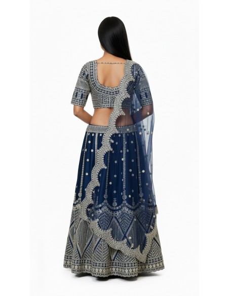 Lehenga Choli de Mariage Luxe Brodé – Bleu Marine -Haute gamme – Taille 36 à 46  - 3