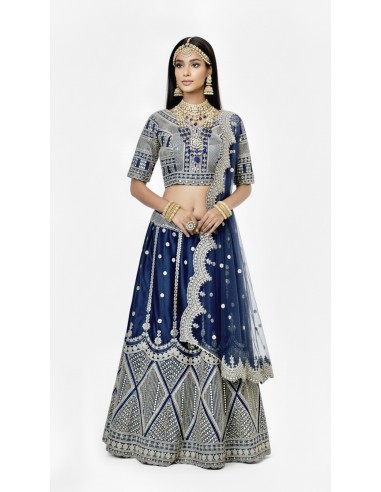 Lehenga Choli de Mariage Luxe Brodé – Bleu Marine -Haute gamme – Taille 36 à 46  - 1
