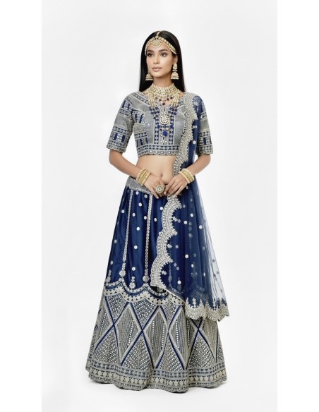 Lehenga Choli de Mariage Luxe Brodé – Bleu Marine -Haute gamme – Taille 36 à 46  - 1