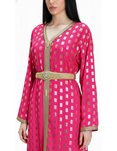 Robe longue Tlija rose fuchsia et dorée – Tenue orientale de cérémonie  - 3