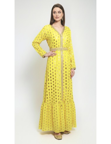Robe longue Tlija jaune et dorée – Tenue orientale de cérémonie  - 1