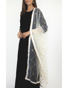 Dupatta chale etole indienne blanc sequins doré  - 1