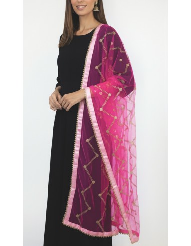 Dupatta chale etole indienne rose sequins doré  - 1