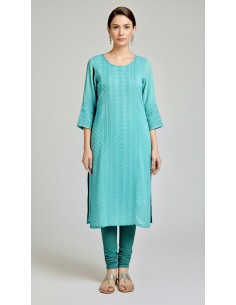 Tunique indienne longue pantalon vert d'eau  - 1