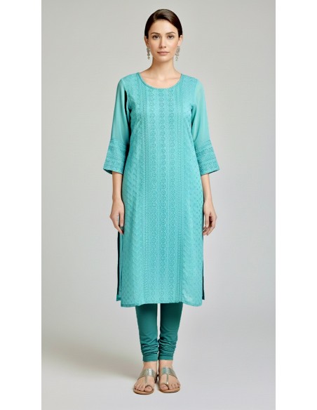 Tunique indienne longue pantalon vert d'eau  - 1