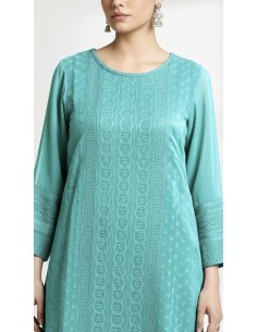 Tunique indienne longue pantalon vert d'eau  - 1 2