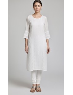 Tunique indienne longue Blanc  - 1