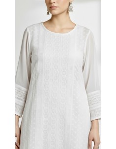 Tunique indienne longue Blanc  - 1 2