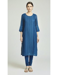 Tunique indienne longue Bleu paon  - 1