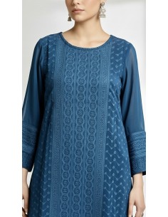 Tunique indienne longue Bleu paon  - 1 2