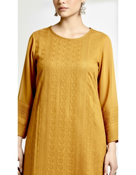 Tunique indienne kurti longue Jaune safran  - 2