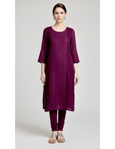Tunique indienne kurti longue Prune  - 1